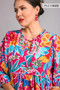 Umgee Full Size Floral Print Tie Neck Midi Dress with Pockets Plus Size