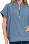 Zenana Ribbed High Neck Half Zip Top