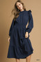 Umgee Textured Midi Dress with Ruffle Shoulder Detail