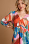 Umgee Abstract V-Neck Tiered Printed Dress