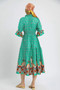 Umgee Printed Smocked Waist Flounce Sleeve Midi Dress