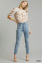 Umgee 5-Pockets Distressed Detail Stretch Denim Skinny Jeans with Unfinished Hem