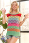 ADORA Eyelet Sleeve Multi Color Crochet Top
