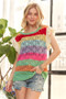ADORA Eyelet Sleeve Multi Color Crochet Top