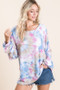BiBi Tie Dye Print Terry Top With Puff Sleeves