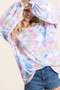 BiBi Tie Dye Print Terry Top With Puff Sleeves