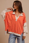 BiBi Stripe Knit Loose Fit Top With Cut Edge Detail