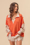 BiBi Stripe Knit Loose Fit Top With Cut Edge Detail