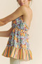 Davi & Dani Floral Smocked Sleeveless Ruffle Back Tie Top