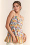 Davi & Dani Floral Smocked Sleeveless Ruffle Back Tie Top