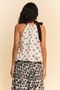 Davi & Dani Ribbon Checker Printed Tie Halter Neck Blouse Top