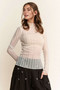 Davi & Dani Turtle Neck Lace Dotted Stretch Mesh Sheer Top