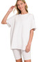 Zenana Cotton Round Neck Top & Biker Shorts