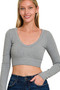 Zenana Seamless Fitted Rib V-neck Long Sleeve Crop Top