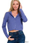 Zenana Button-Front Crewneck Long Sleeve Cropped Cardigan
