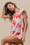BiBi Bow Printed Woven Ruffled Sleeves V Neck Top