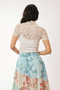 Davi & Dani Floral Mesh Mock Neck Short Sleeve Top