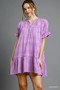 Umgee Heart Pattern Short Sleeve Ruffle Babydoll Dress