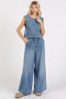 Mittoshop Washed Denim Distressed Detail Crop Tank