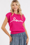 Mittoshop Contrast Letter Round Neck Cap Sleeve Knit Top