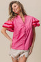 BiBi Dot Trim Flutter Sleeve Notched Top