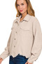 Zenana Distressed Corduroy Frayed Hem Cropped Jacket