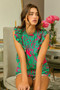 BiBi Leopard Leaves Print Woven Top