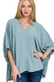 Zenana Woven Airflow V-neck Puff Half Sleeve Top