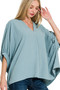 Zenana Woven Airflow V-neck Puff Half Sleeve Top