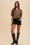 Annie Wear Animal Print Knit Volume Sleeve Blouse