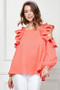 Lime 'N' Chili Ruffle Trim Cold Shoulder Swiss Dot Blouse