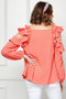 Lime 'N' Chili Ruffle Trim Cold Shoulder Swiss Dot Blouse