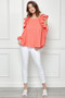 Lime 'N' Chili Ruffle Trim Cold Shoulder Swiss Dot Blouse