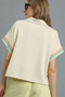 Umgee Contrast Trim Half Zip Collared Blouse