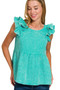 Zenana Double Gauze Acid Washed Tiered Ruffle Peplum Top