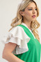 Celeste Full Size Solid Color Top with Ruffle Layered Sleeves Plus Size