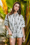 BiBi Bow Ribbon Woven Printed Button Down Shirt