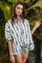 BiBi Bow Ribbon Woven Printed Button Down Shirt