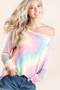 BiBi Tie Dye Terry Top with Color Block Pointelle Knit