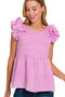 Zenana Double Gauze Acid Washed Tiered Ruffle Peplum Top