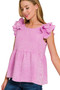 Zenana Double Gauze Acid Washed Tiered Ruffle Peplum Top