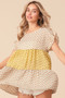 BiBi Flroal Printed Woven Color Block and Tiered Top