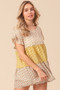 BiBi Flroal Printed Woven Color Block and Tiered Top