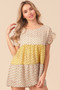 BiBi Flroal Printed Woven Color Block and Tiered Top