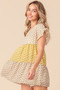 BiBi Flroal Printed Woven Color Block and Tiered Top