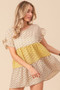 BiBi Flroal Printed Woven Color Block and Tiered Top