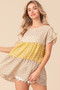 BiBi Flroal Printed Woven Color Block and Tiered Top