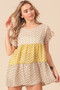BiBi Flroal Printed Woven Color Block and Tiered Top
