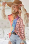 BiBi Print Block V Neck Top with Contrast Stitching