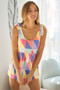 BiBi Multi Color Block Brushed Tied Ribbon Shoulder Top